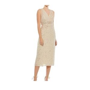 Mac Duggal Sleeveless Beaded Midi Dress Size 6 Flawed